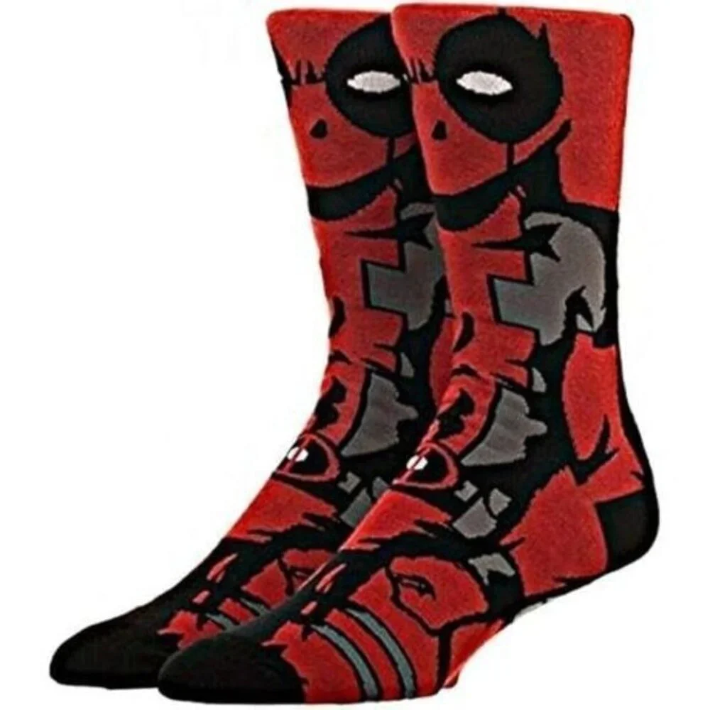 Marvel Deadpool Crew Socks Red Black Comic Style Unisex Size 6–12